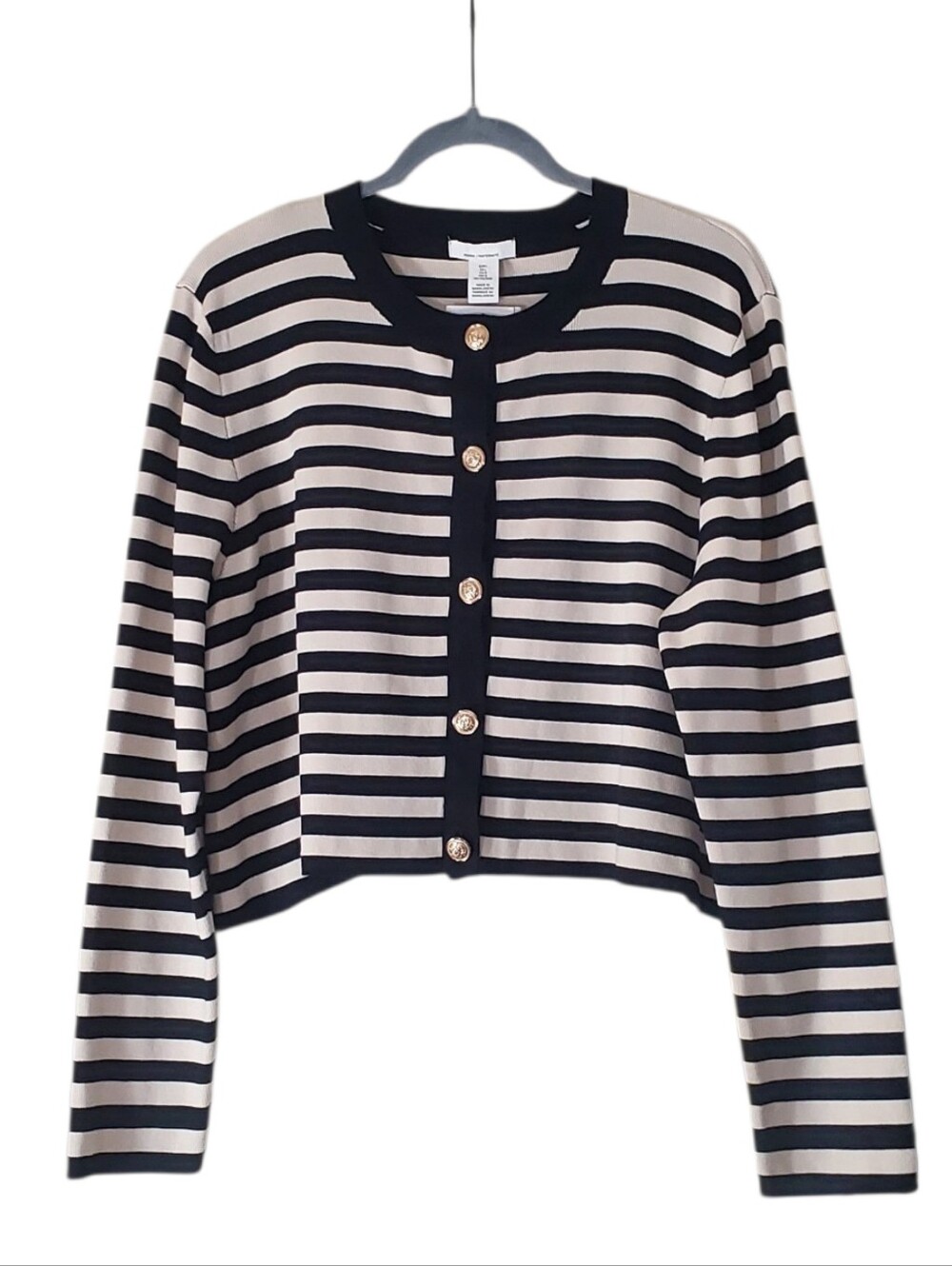 H&M Mama Maternité Black Cream Cardigan Crested Gold Buttons Preppy Nautical L